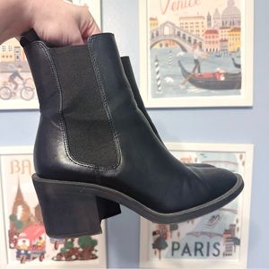Black Heeled Chelsea Ankle Boots Faux Leather